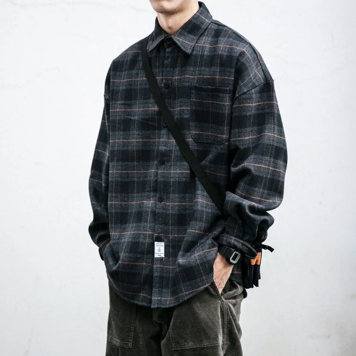 

Retro Autumn Winter Thiened Flannel Plaid irt Men's Workwear Long Sve Casual Outerwear Loose Woolen irt Cleanfit Sle