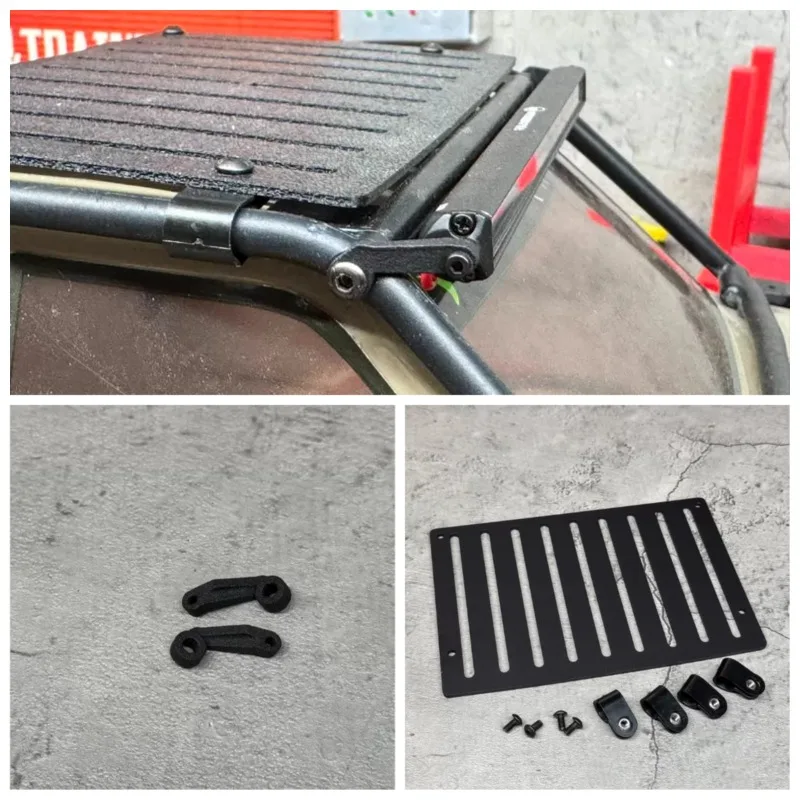 For Axial 1/10 SCX10 III 1987 Toyota SR5 RC Crawler Metal Roof Skid Plate & Roof Spotlights Light Bar Scale Upgrade Accessories