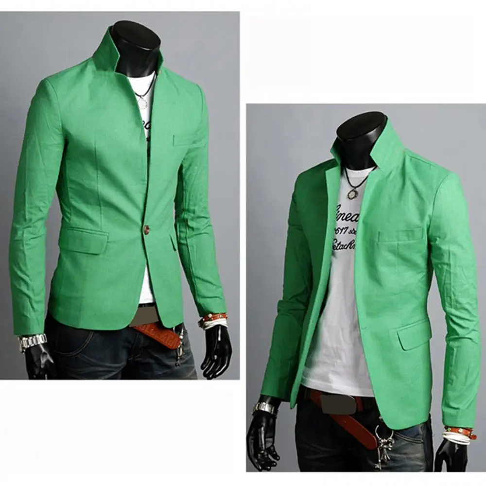 Pockets Solid Color Lapel Collar Business Blazer Autumn Men Coat Blazer Button Decor Business Blazer