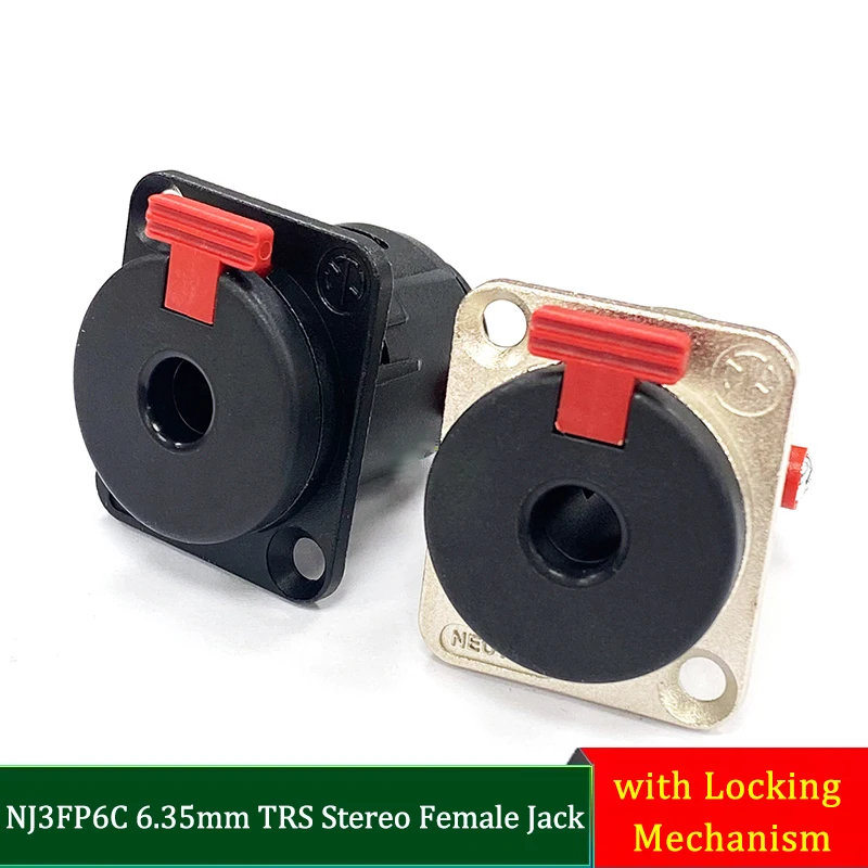 NJ3FP6C 6.35mm TRS Stereo Female Jack Audio Connector with Locking Mechanism Gold Plated Contacts for Audio Equipment