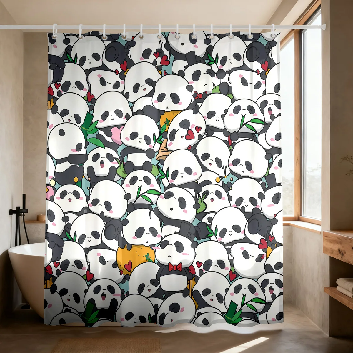 Cute Panda Family Shower Curtain Waterproof Bathroom Decor Bathroom Shower Curtain 180x180cm Novelty Print Supplies