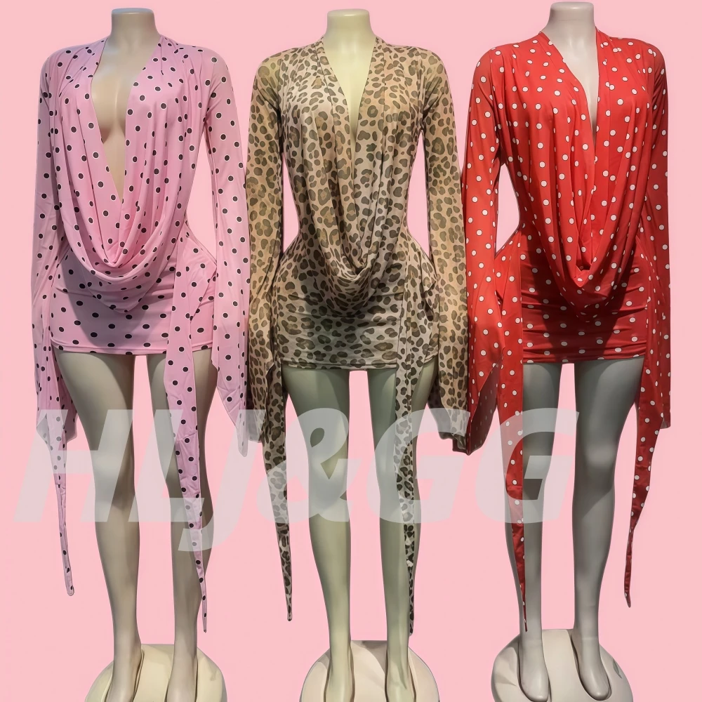 

HLJ Summer New Sexy Polka Dot Print Bodycon Dress for Woman Deep V-neck Batwing Sleeve Dresses Female Streetwear Vestidos 2026