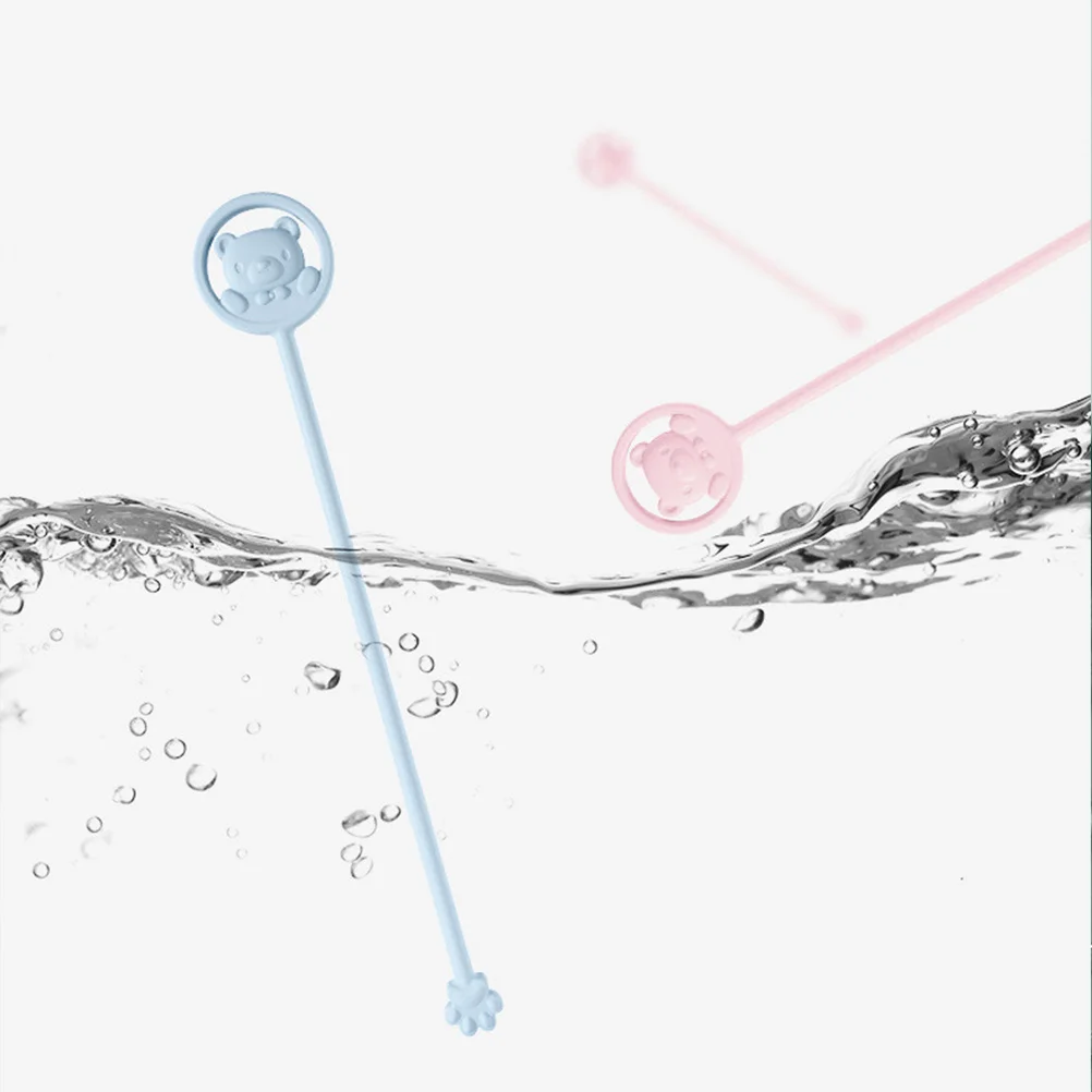 2pcs Silicone Stirring Stick For Kids Cartoon Bear Pattern Milk Mixing Spoon Temperature Sensitive Tip No Residue V-Shaped Claw