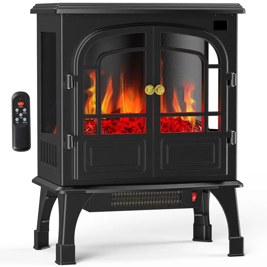 

Freestanding Electric Fireplace, 26Two Door Fireplace Heater with 3D Flame Effect, Overheating Safe Design, Energy Saving Space