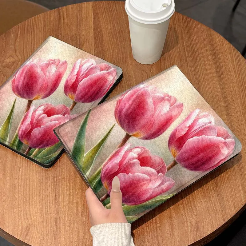 

Pink Tulip Flower Watercolor For iPad Pro Air Mini 1 2 3 4 5 6 7 7th 8th 9th 10th 11th 10.2 9.7 10.5 10.9 11 12.9 Tablet Case