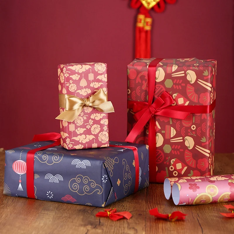 Wrapping Paper Sheets Set Of 6 ,Spring Festival Chinese New Year DIY Gift Red Wrapping Paper,70Cm X 50Cm