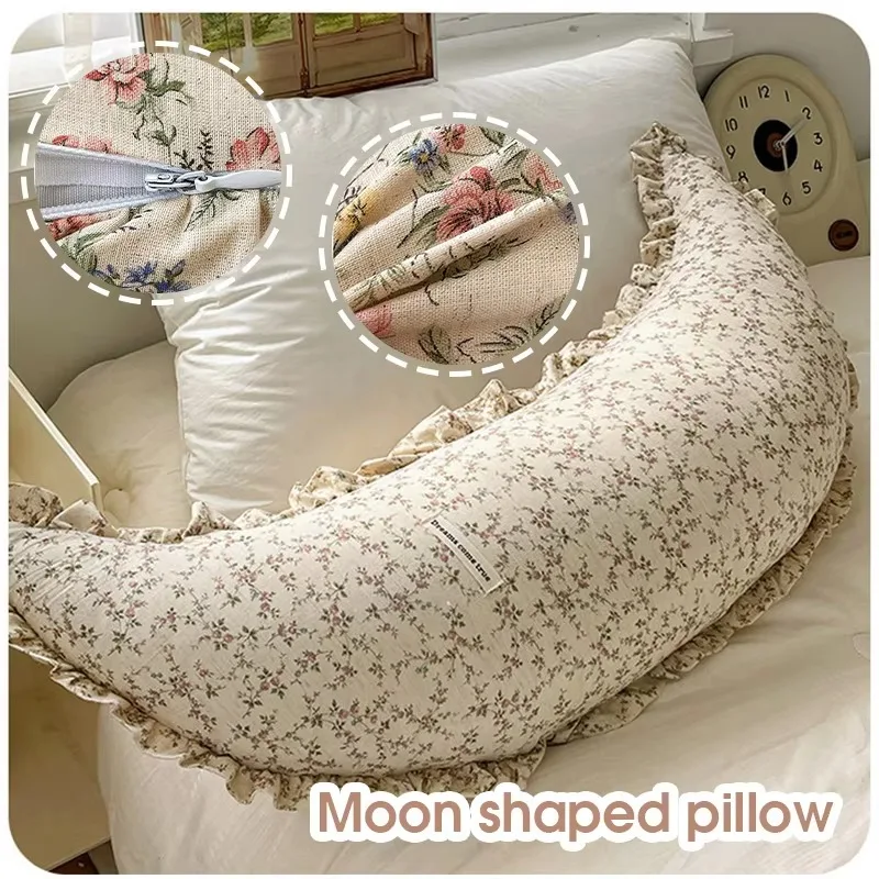Almohada Coreana 80 cm con Volantes,Grande en Forma Luna, Corporal para Mujer, Almohada Dormir Al