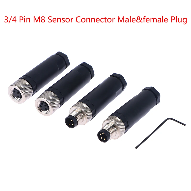 M8 Sensor Connector Waterproof Male & Female Plug Screw Threaded Plug Coupling 3 4 Pin Flange Socket Back Mount M8 3P 4P New