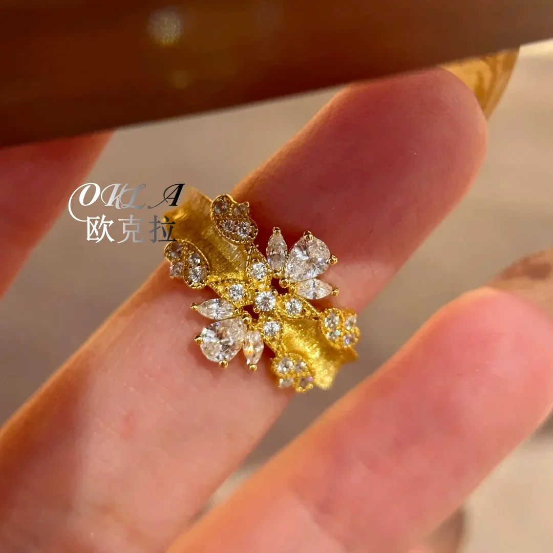 

Okla Exquisite Bling Bling Shiny Zircon Gold Color Rings For Women 2025 New Trend Adjustable Open Finger Accessories
