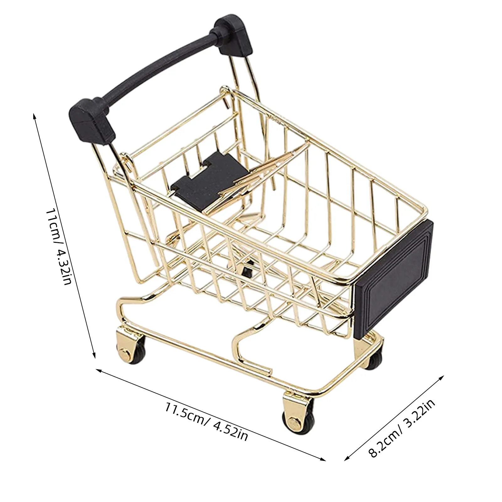1Pcs Golden Mini Shopping Cart Storage Basket Lifelike Metal Trolley for Home Kitchen Office Desk Decoration Desktop Photo Prop