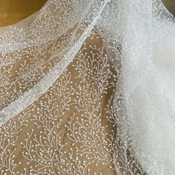Off White Color Tulle Embroidery Sequined Lace Fabric Dress Lace Material 2022 NEW 1 Yard