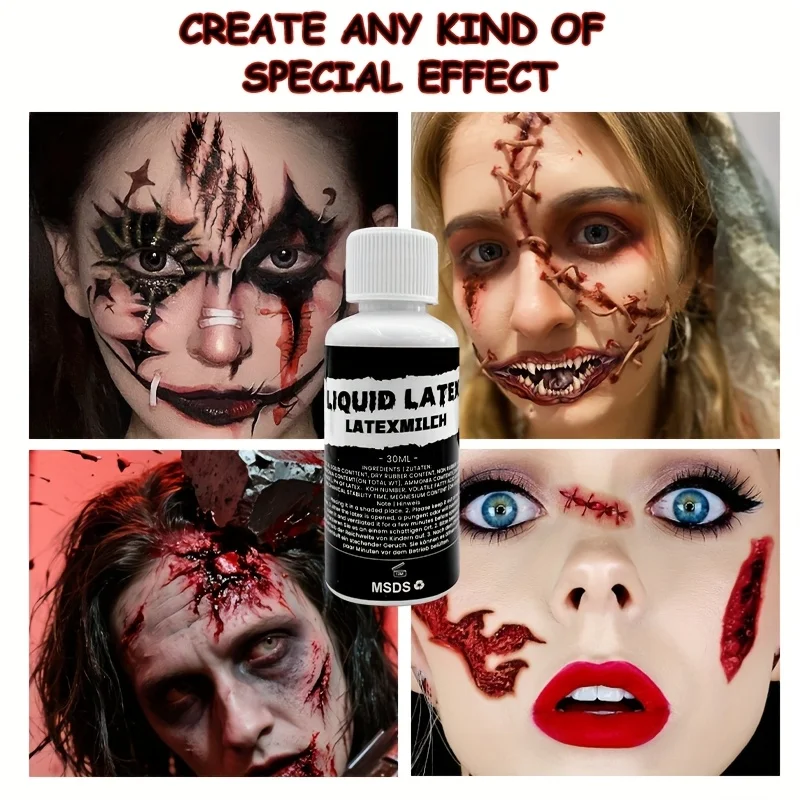 2-Pack Quick-Dry Liquid Latex SFX Makeup Cosmetic,Halloween Liquid Latex Makeup Multi-Purpose Body Paint for Wounds,Cosplay