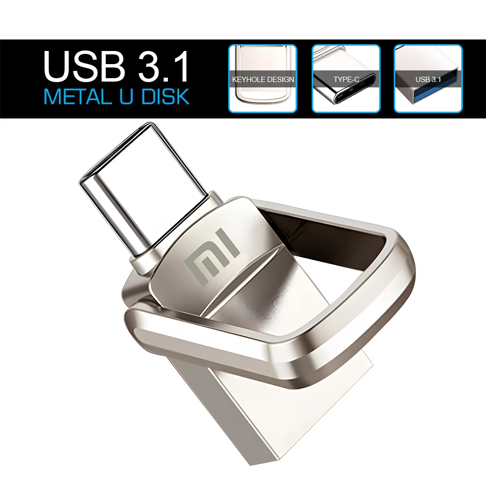 XIAOMI 2 تيرا بايت محرك فلاش USB واجهة البرق 2 في 1 USB3.0 محرك القلم 1 تيرا بايت TYPE-C بندريف قرص ذاكرة USB لنظام أندرويد/آيفون