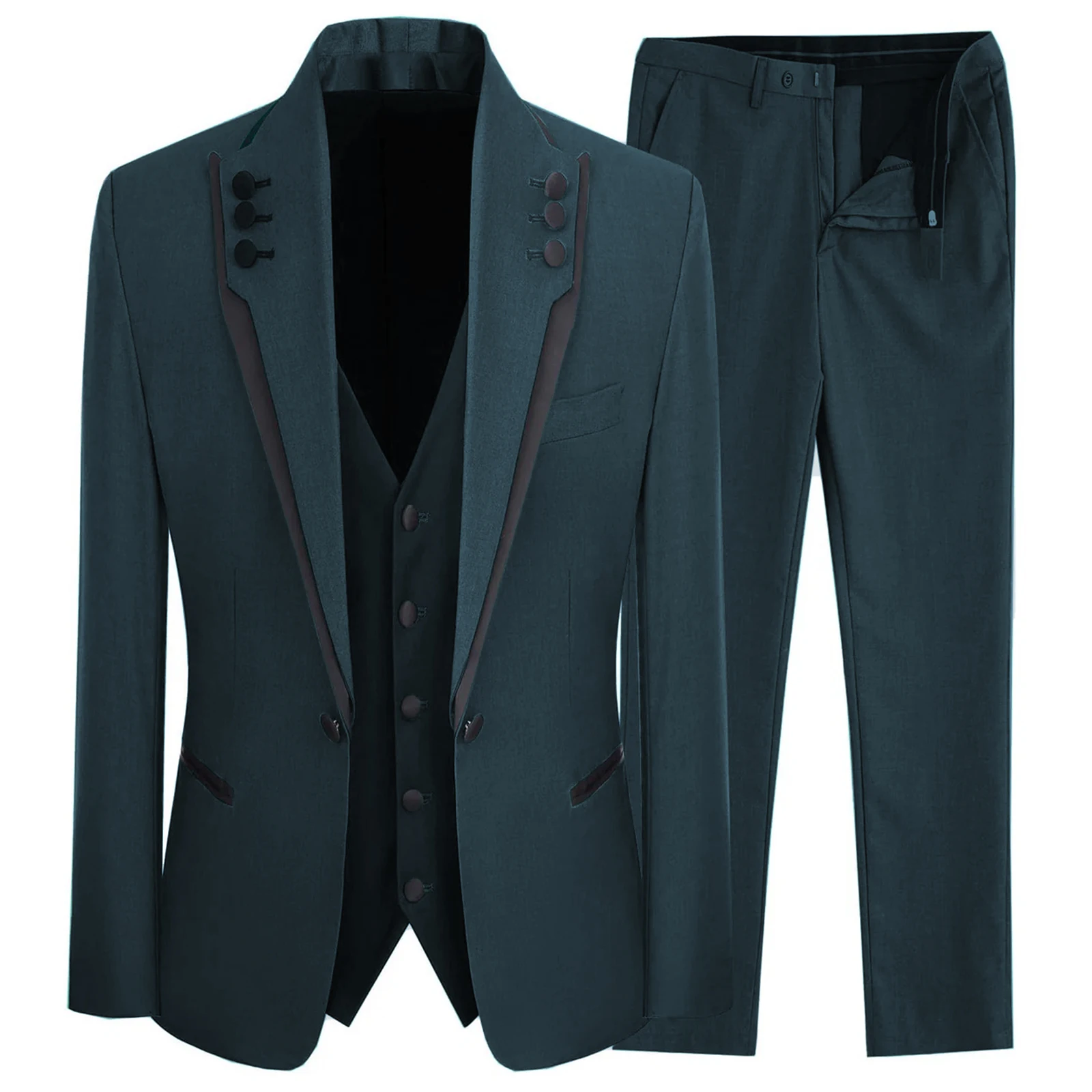 

Men's Suit Leisure 3 Pieces A Set Casual Slim Flat Solid Tuxedos For Wedding Prom Party (Blazer+vest+Pants)