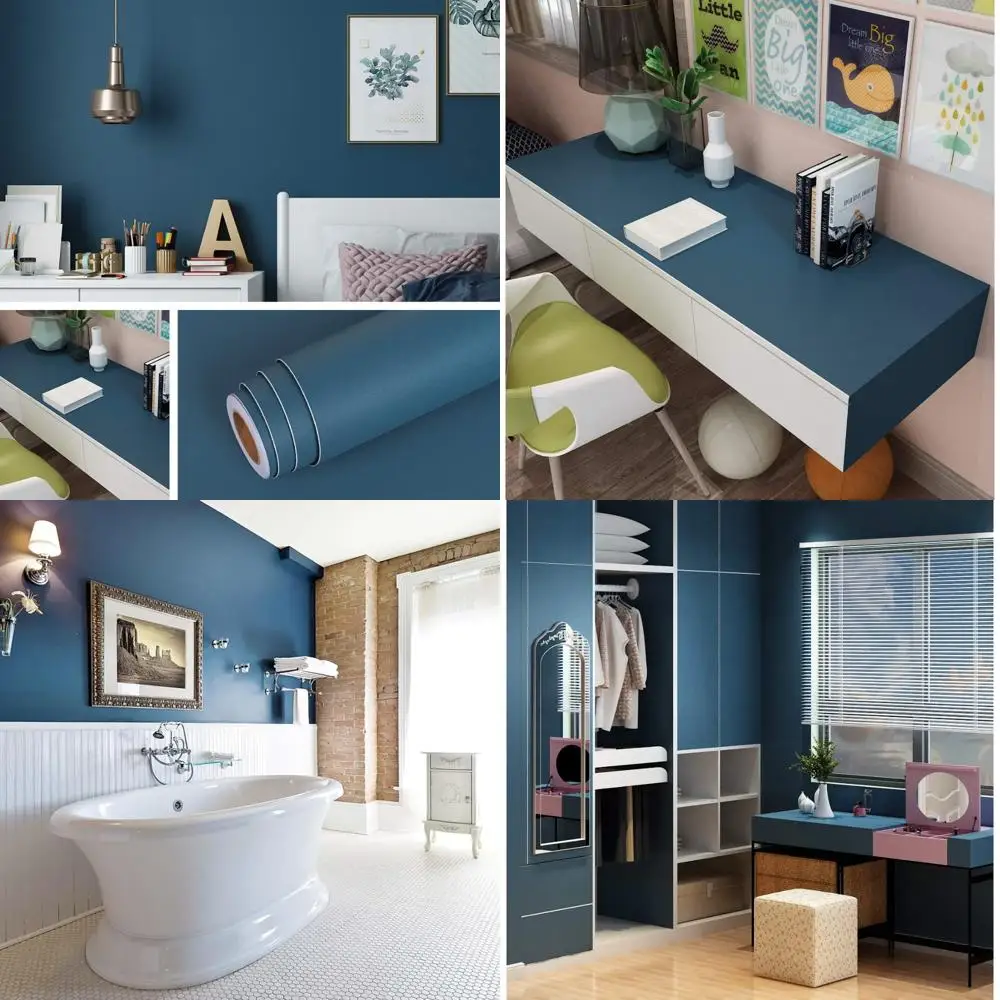 ورق جدران لخزانة المطبخ من الفينيل قابل للإزالة مقاوم للماء باللون الأزرق النيلي، مقاس 24 × 394 بوصة، قابل للتقشير واللصق، ورق اتصال طويل الأمد للمقصورة