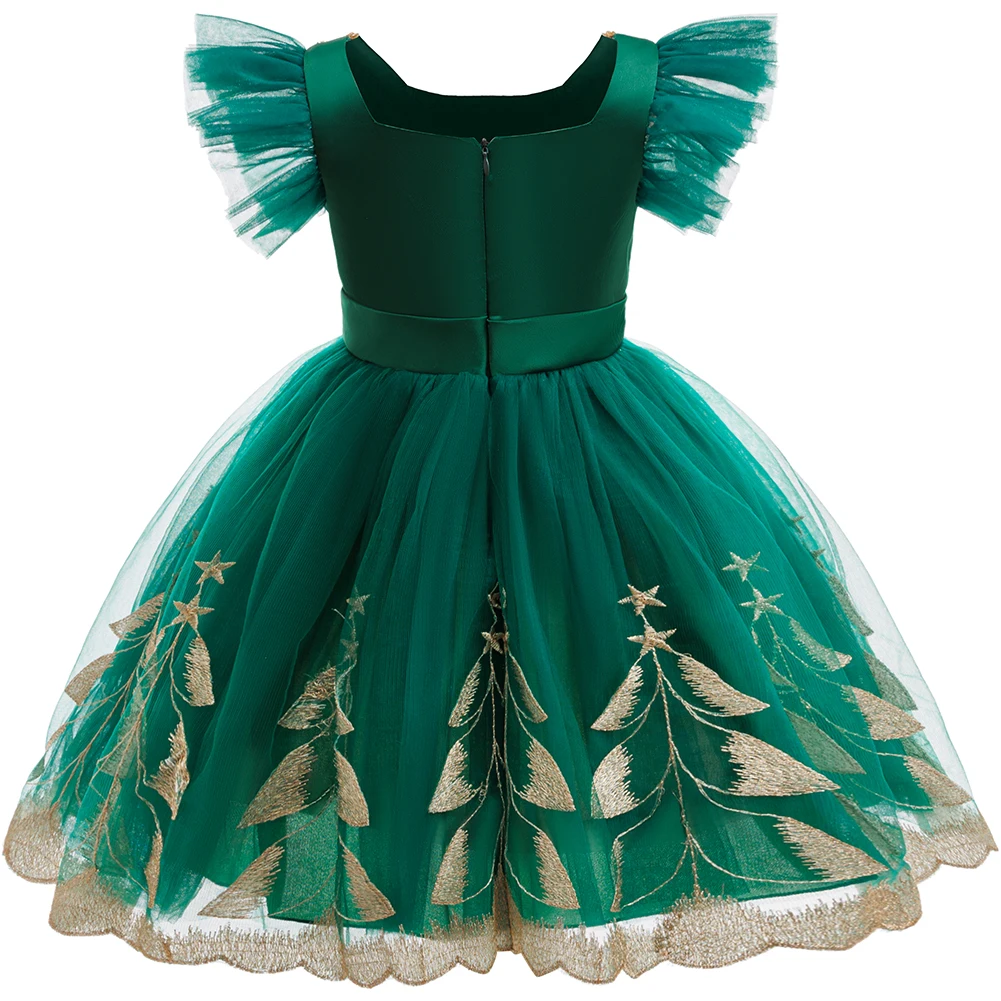 فساتين الأميرة اللطيفة لحفلات عيد الميلاد من الدانتيل على شكل زهرة للأطفال الأنيقات وحفلات أعياد الميلاد وحفلات أعياد الميلاد باللون الأخضر وعيد الميلاد المسائية