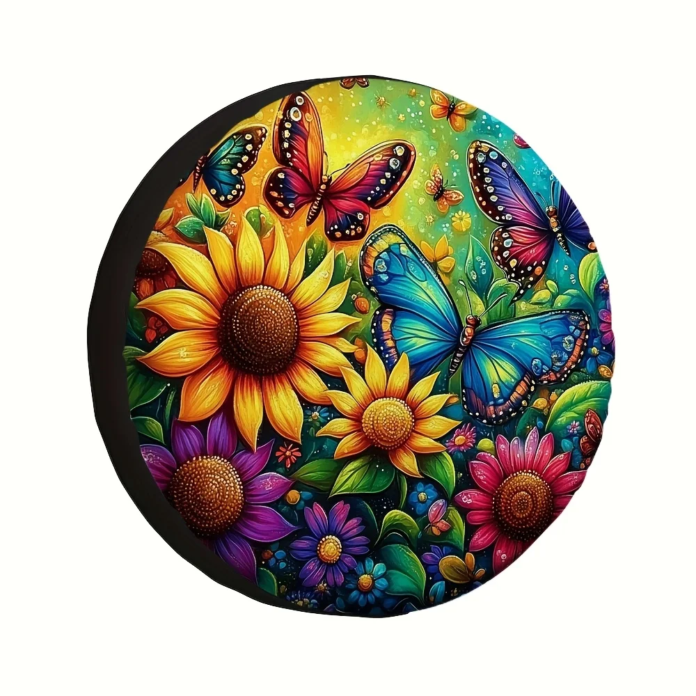 Vibrant Sunflower Colorful Butterfly Floral Seamless Spare Tire Cover