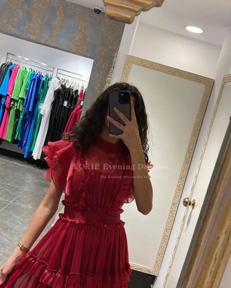 LORIE vestido De fiesta con mangas De tul para mujer, traje De Noche fruncido con volantes, color burdeos, para ocasiones especiales