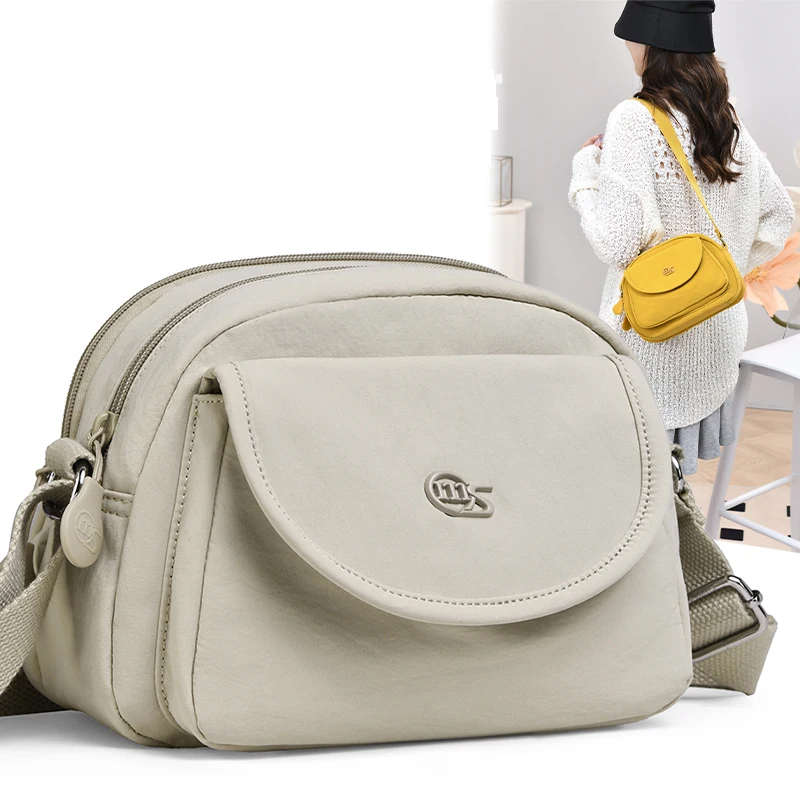 

Casual Solid Color Waterproof Nylon Women's Mobile Phone Flap Bag Simple Multi Compartment Pocket Shoulder Crossbody Bag Female