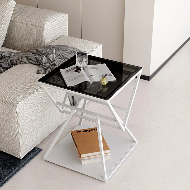 Tower coffee table Minimalist sofa side glass square table Balcony Bedroom Bedside table Hotel Internet celebrity corner tea