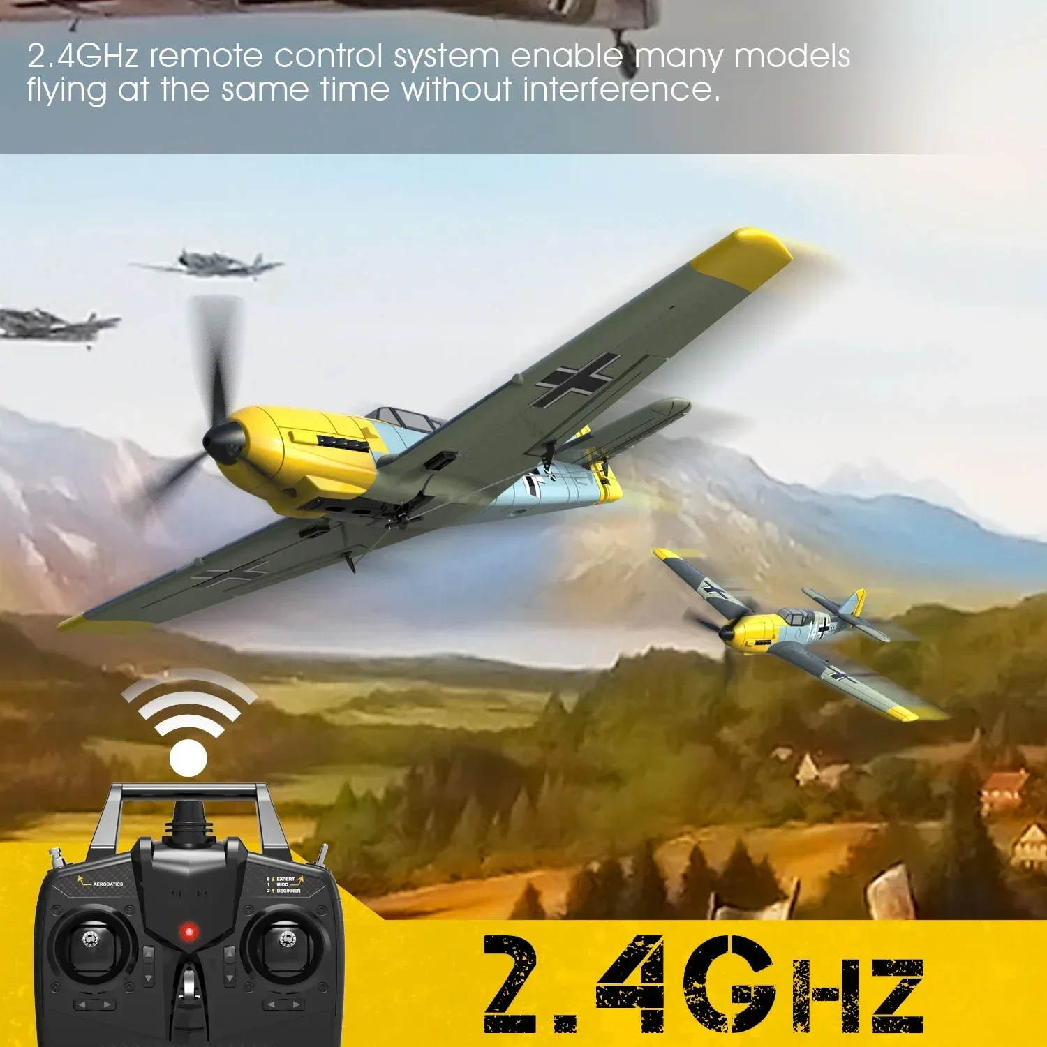 Remote Control Airplane Volantexrc Bf109 2.4ghz 4ch 400mm Wingspan One Key U-Turn Aerobatic Rc Plane Model Toy Adult Kids Gift