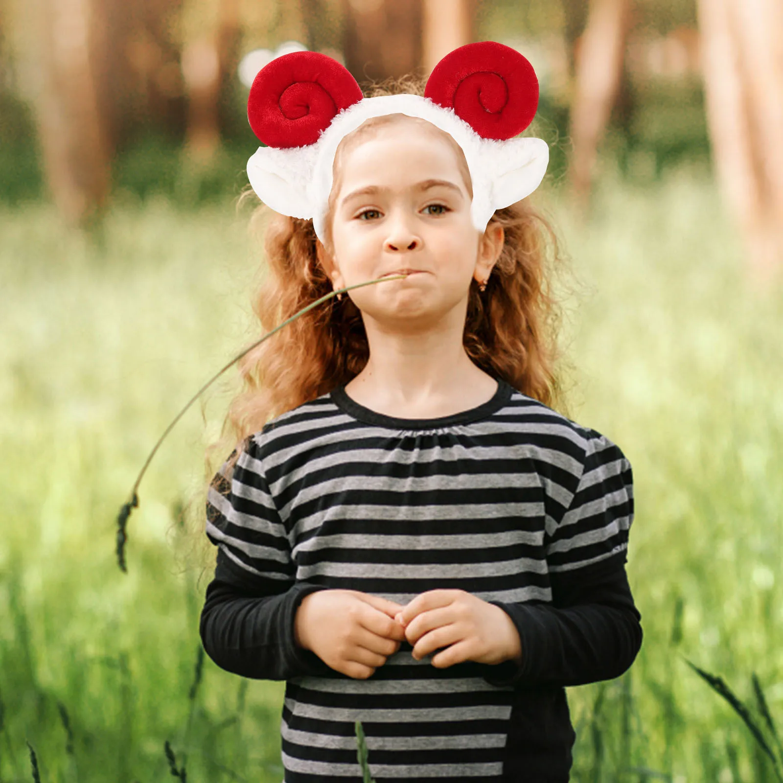 

Shofar Sheep Horn Headband Red Fabric Animal Hair Band Elastic Design Party Spa Makeup Facial Mask Hair Hoop Headdress