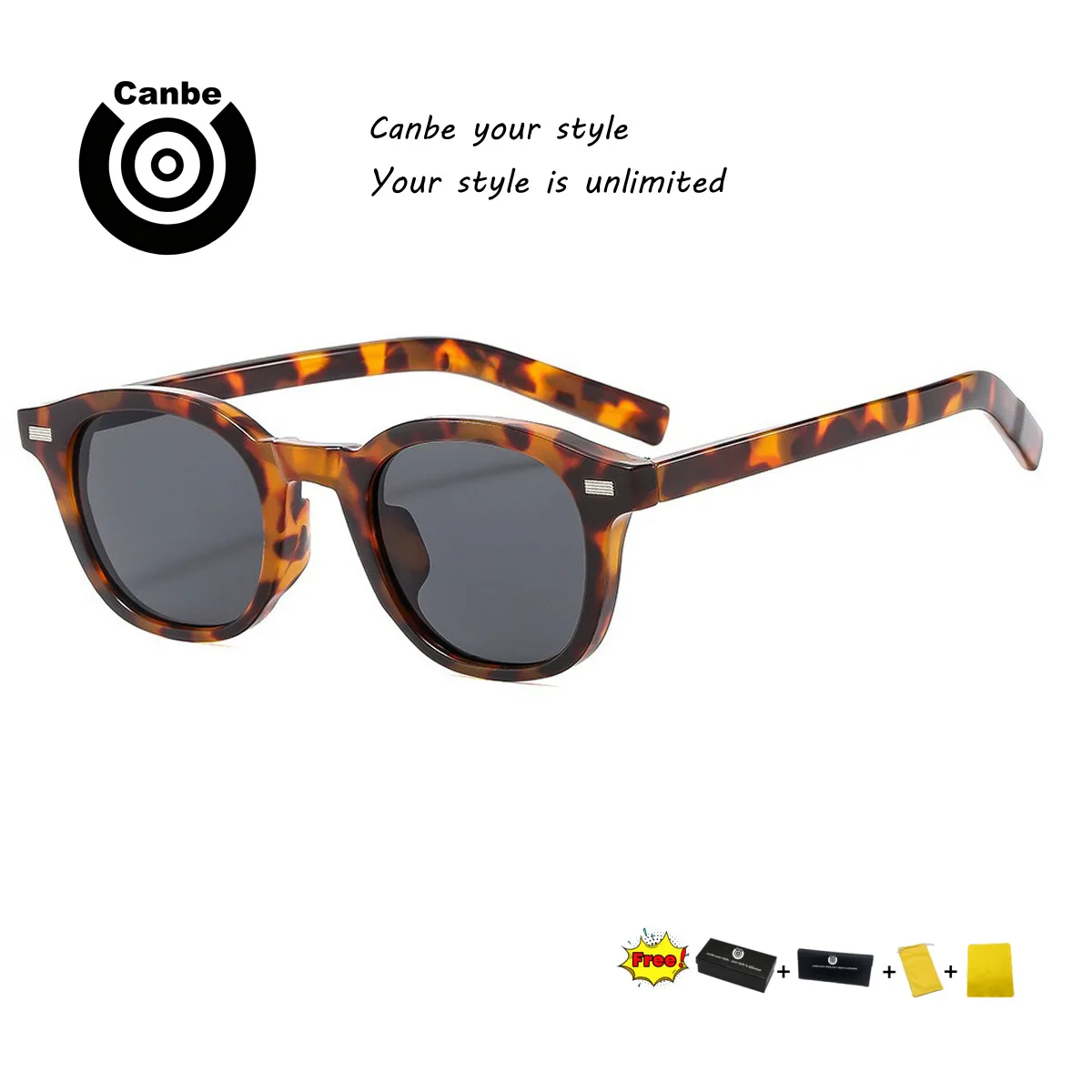 Okulary przeciwsłoneczne Canbe Cross-border Square, modne, luksusowe, damskie i męskie, retro, czarne oprawki, UV400m, okulary z ozdobnymi elementami.