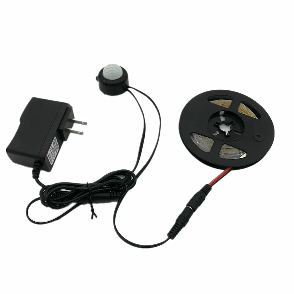 LED Motion Sensor Cupboard Wardrobe Bed lamp Under Cabinet Night light Flexible LED Strip 12V Tape 110V 220V US EU Power Supply