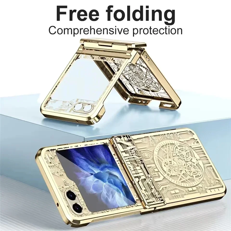 

Mechanical Electroplating Transparent Hinge Anti-drop Cover For Samsung Galaxy Z Flip 6 5 4 3 Glossy Case For Z Flip6 ZFlip5