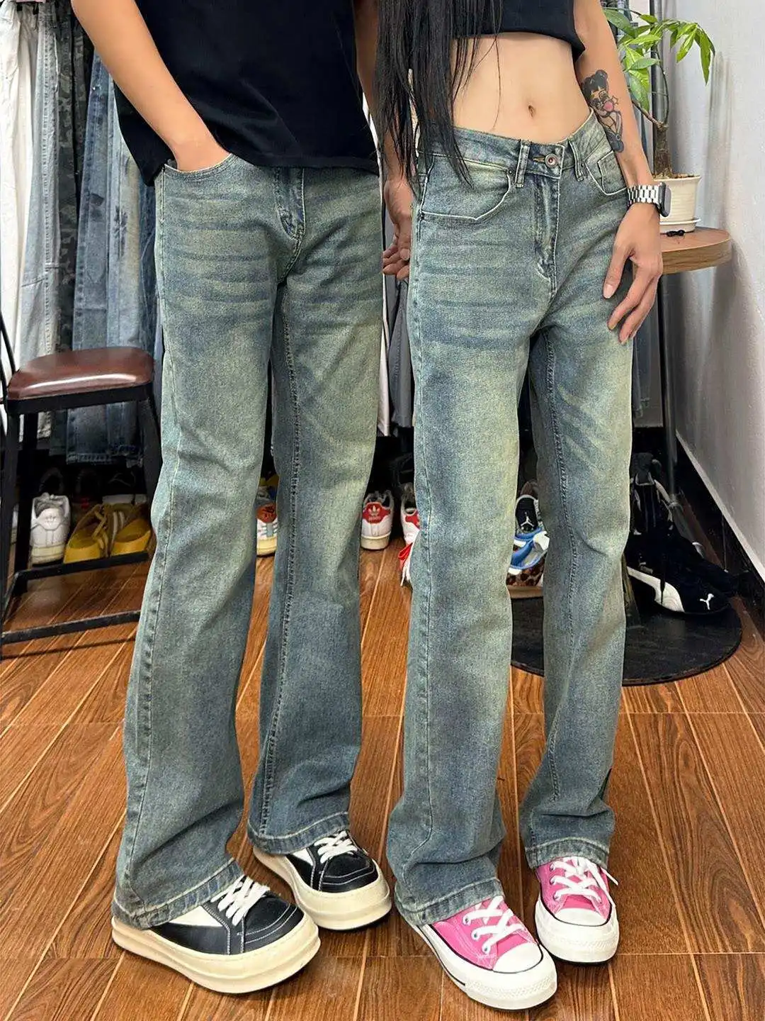 

American Style Retro Fleece Lined Slim Fit Men's Jeans High Waist Straight Leg Narrow Version for Autumn Winter Streetwear