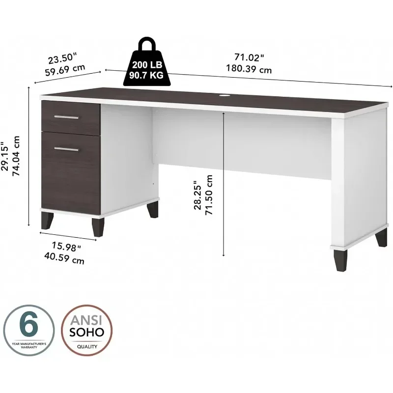 Desk with Drawers, Large Wooden Computer Desk, Student Homework Desk for Living Room Bedroom