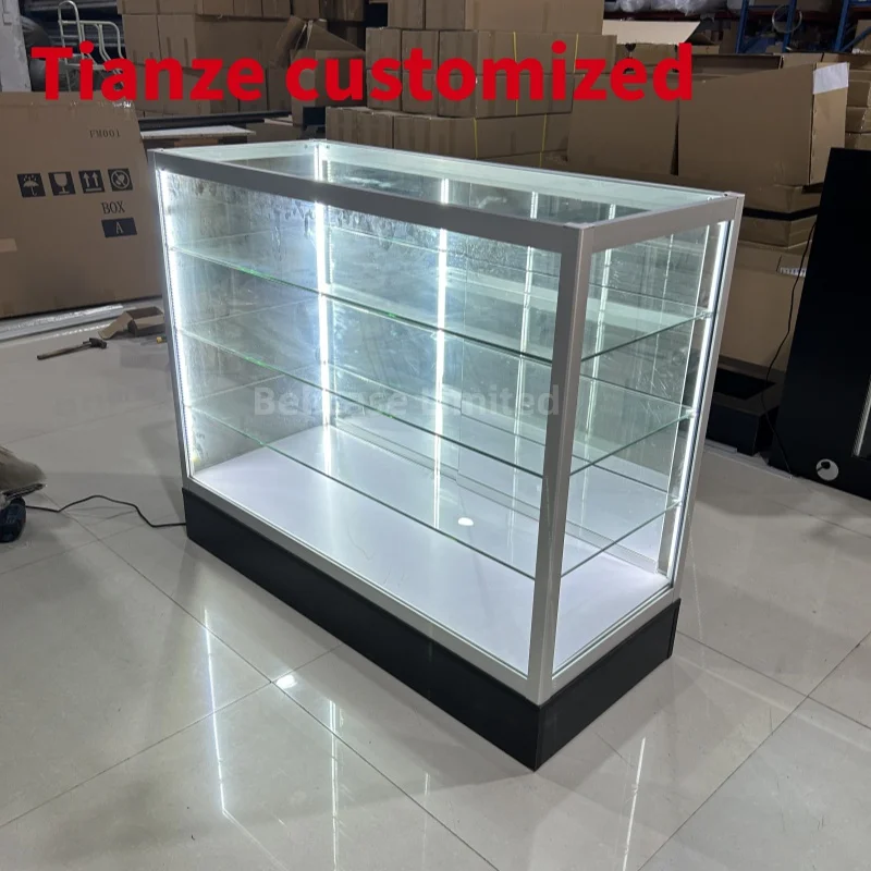 

(customized)WholesalesStanding Display Glass Showcase With Drawing or Materials