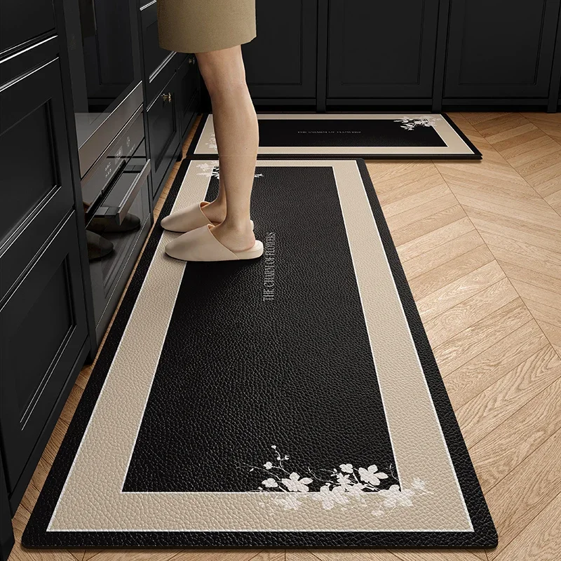 Kitchen Rugs Waterproof Non-slip Pvc Floor Mat Black Vinyl Carpet Long Size Rug Home Decoration Leather Foot Mats שטיח למטבח
