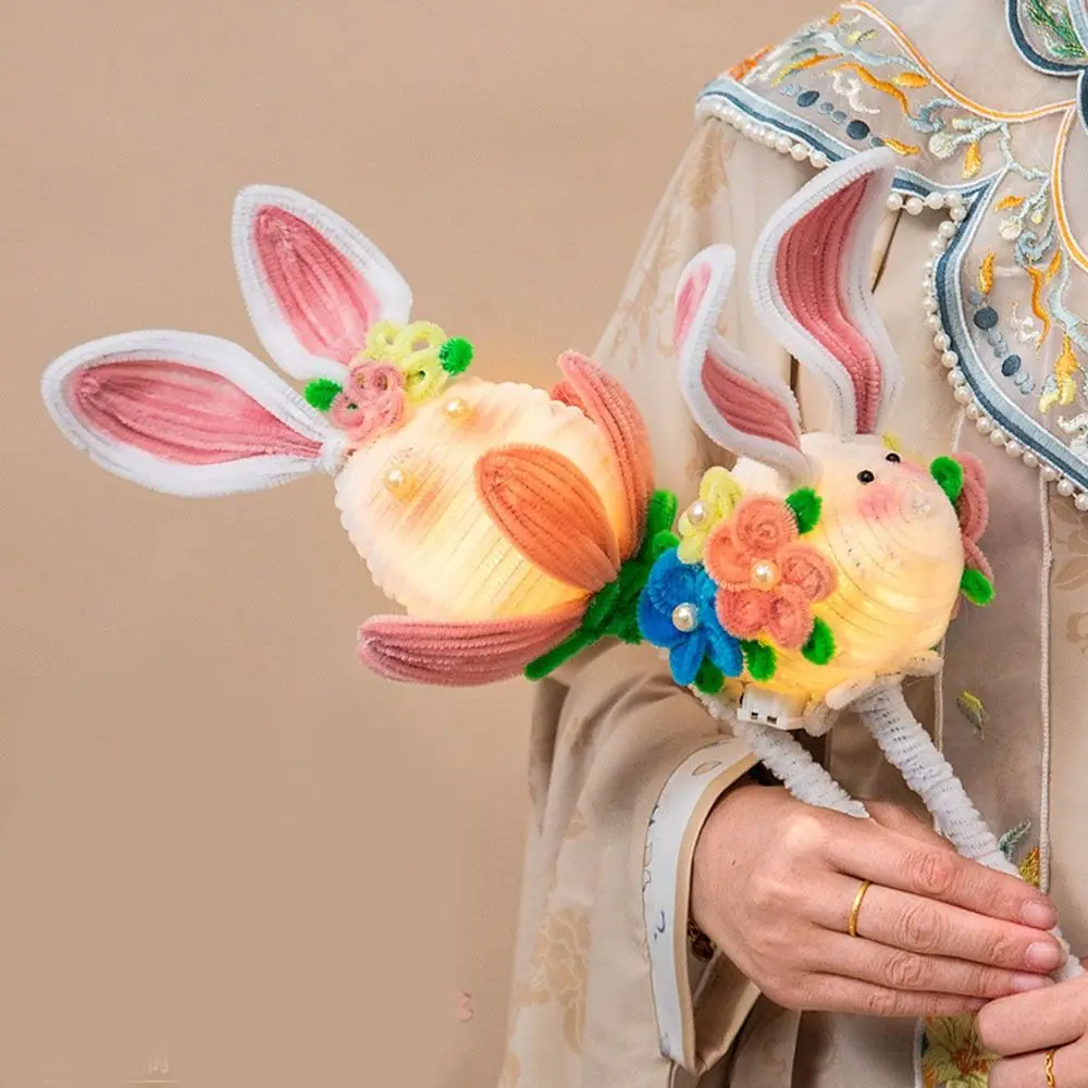 

Chinese Style Twist Stick Rabbit Lantern Handheld Handmade Mid-Autumn Festival Lantern DIY Material Bag Glowing Bunny Lantern