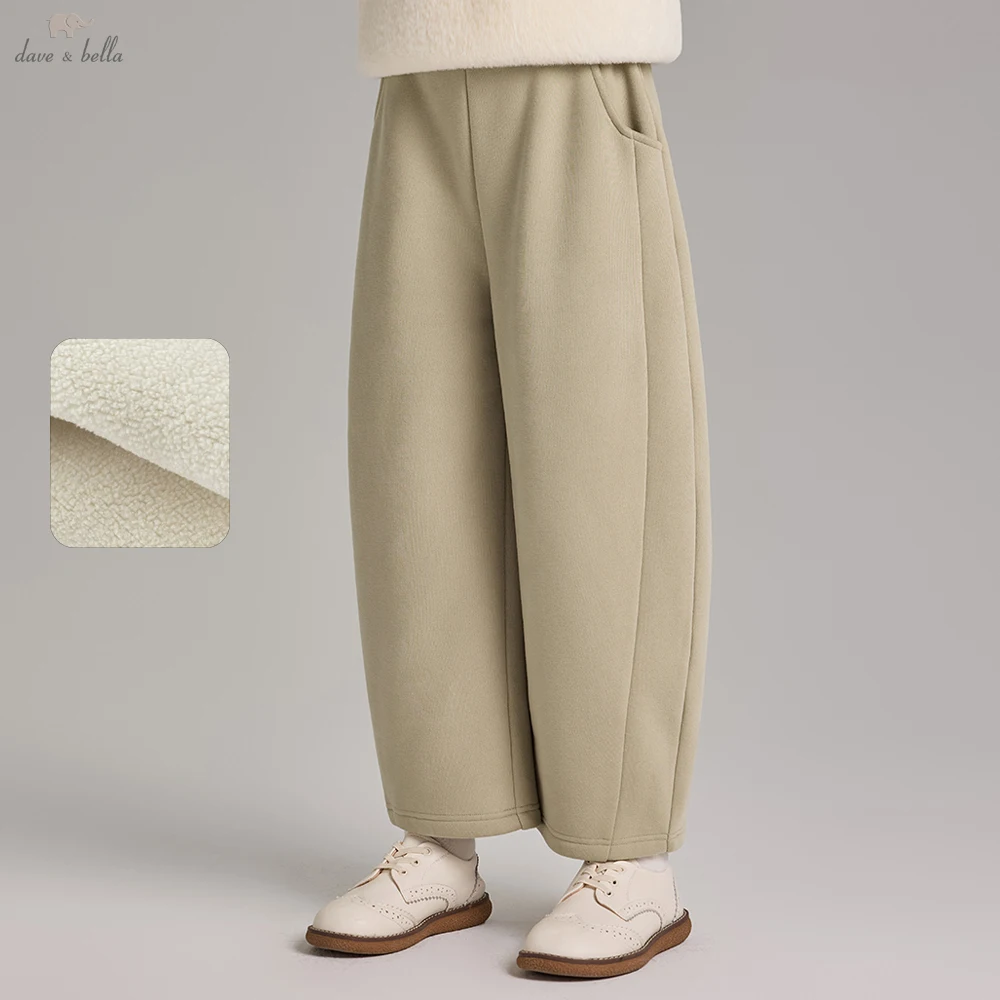 Dave Bella Girls Fleece-lined Knitted Pants Children Winter Warm Pants 7-15 Years Teen Straight Elastic Trousers DK4264315