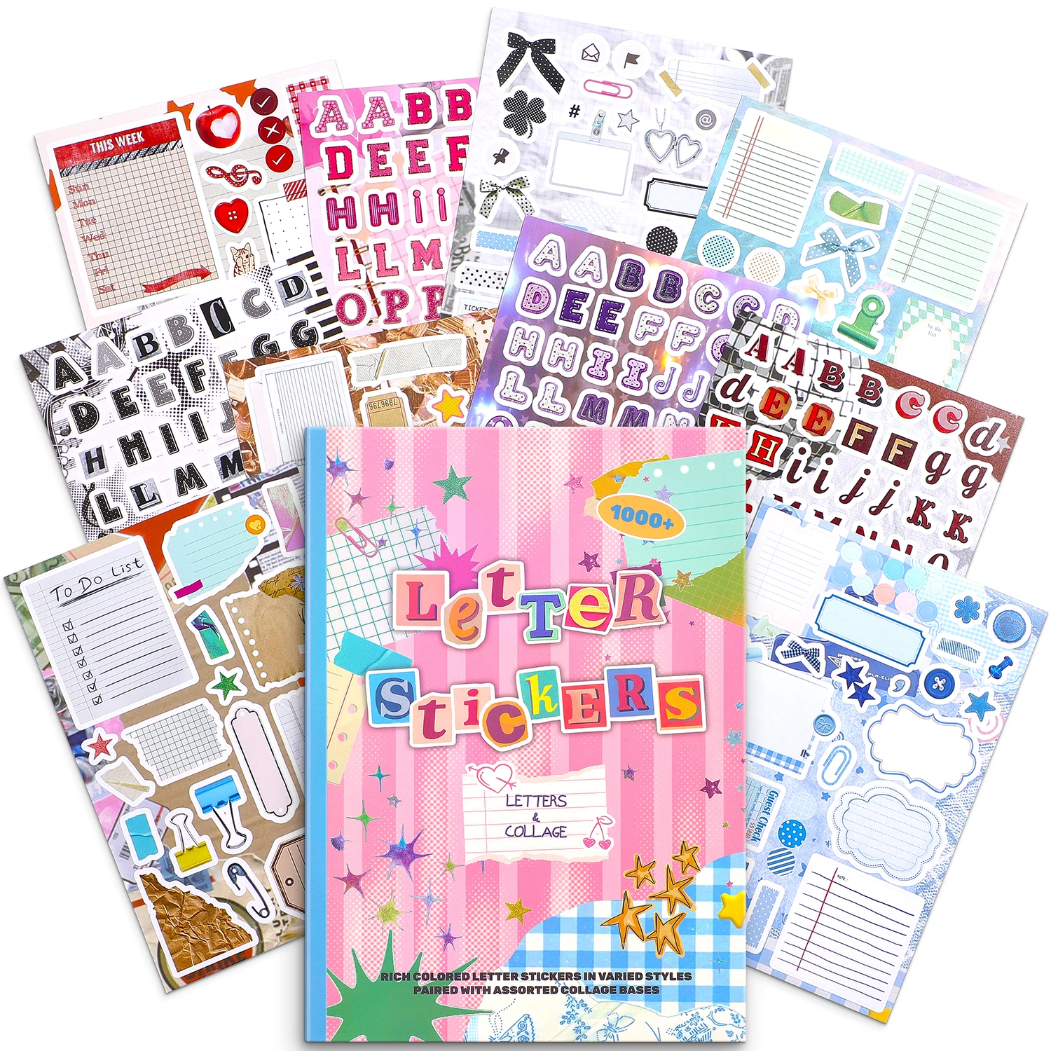 1000+ Pcs Alphabet Collage Sticker Book, Retro Letter & Collage Note Frame Decor Stickers for Junk Journal, Scrapbooking