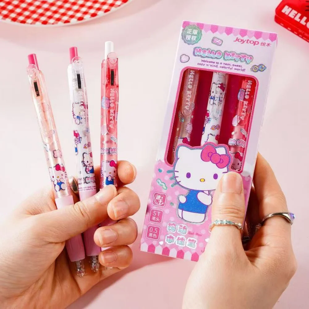 3Pcs Genuine Sanrio Gel Pens Cartoon Hello Kitty Kuromi Melody 0.5mm Black Ballpoint Pens School Stationery Supplies Study Gifts