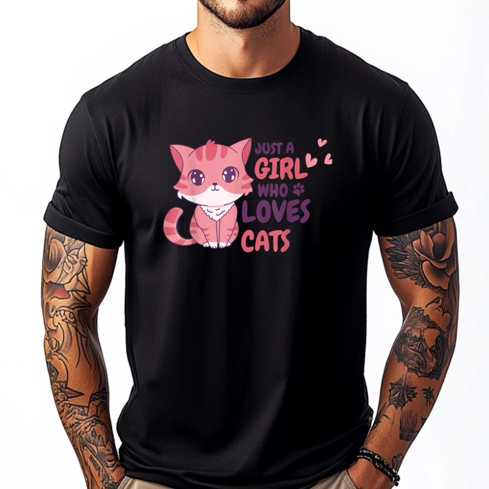 

Just A Girl Who Loves Cats Cute Cat Shirt Vintage T Shirt Men Camiseta Printing Valentine's Day Gift T-Shirt