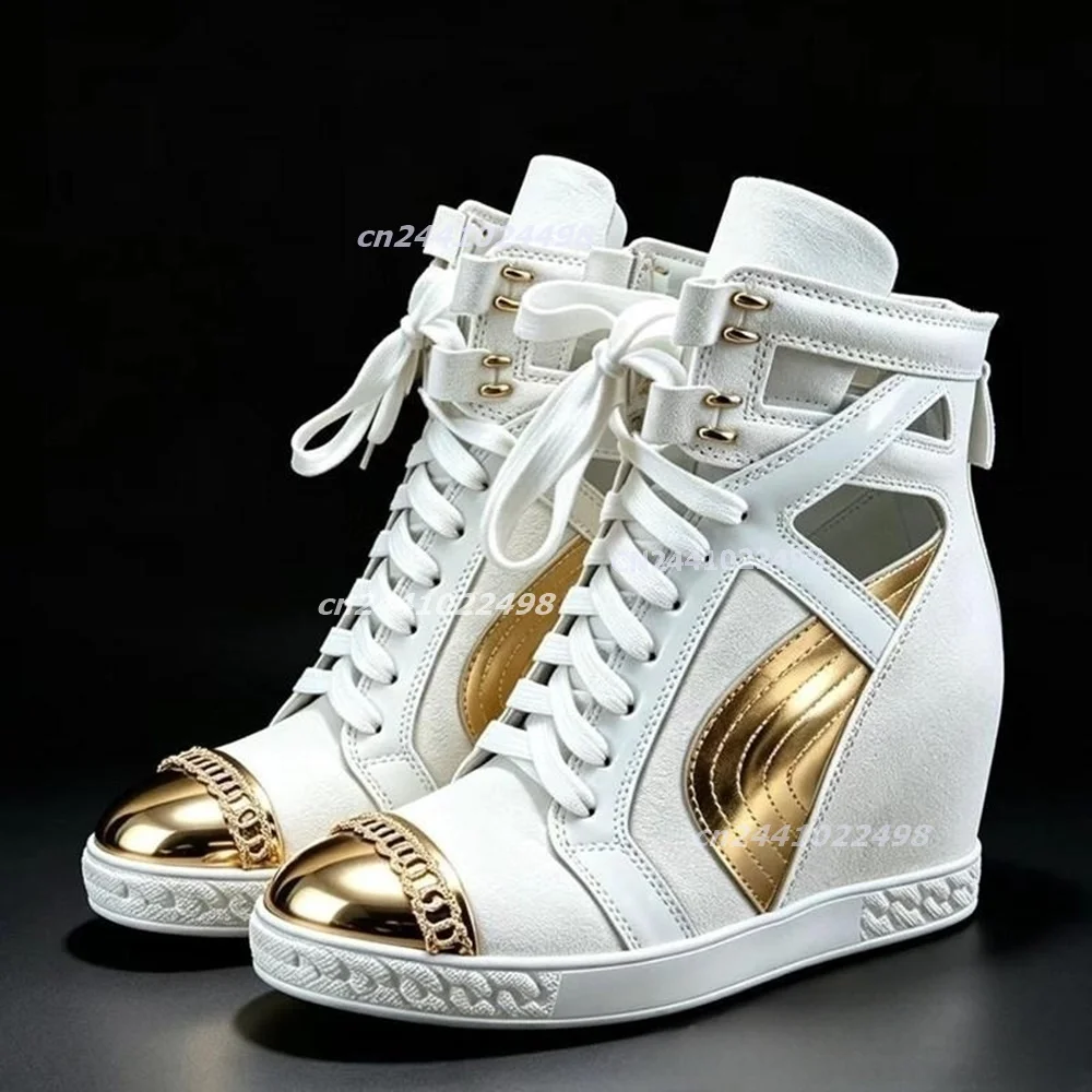 Damen0High0Top0Keilabsatz0Sneakers0Versteckter0Absatz0Metall0Zehenkappe0Wildleder0PU0Leder0Ausschnitt0Seitlicher0Reißverschluss0Schnürung0Höhenvergrößernde0Schuhe