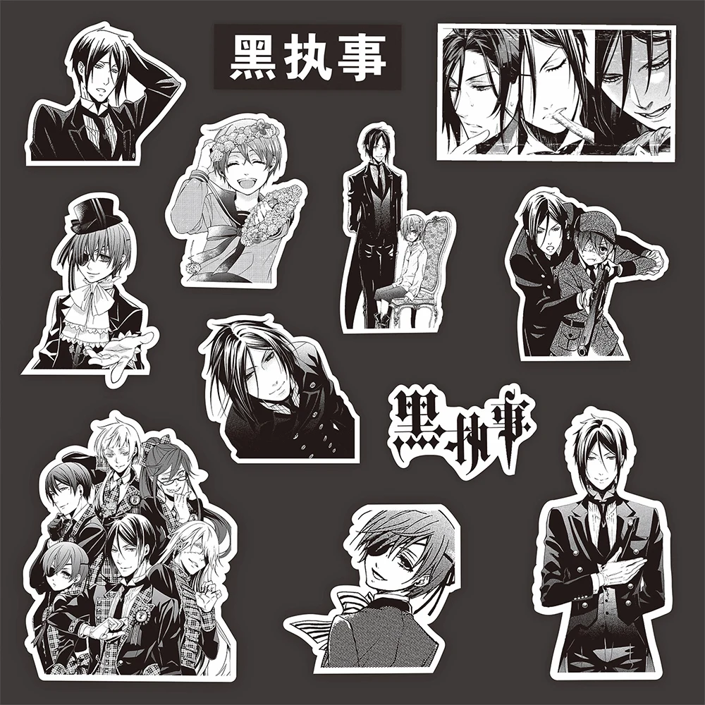 10/30/75pcs Black And White Black Butler Stickers Cool Sebastian Michaelis Sticker Car Skateboard Suitcase Ciel Anime Decal Toys