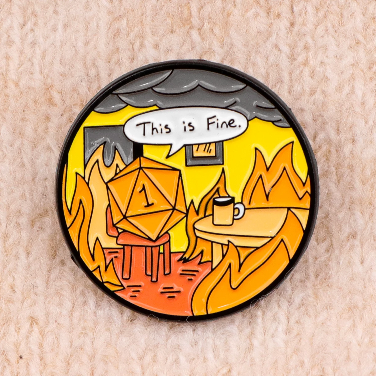 Broche de jogo de alfinete esmaltado 'This Is Fine', alfinetes de lapela, crachá em mochila, acessórios de roupas, joias da moda, presentes para amigos