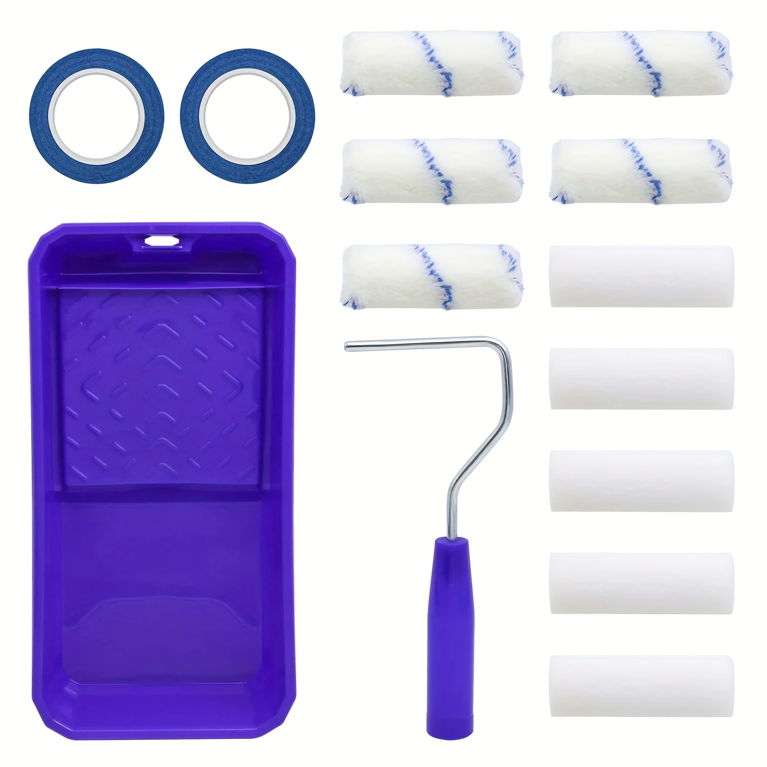 Zestaw narzędzi do malowania rolką |   Zestaw mini wałków malarskich 10 cm, taca na wałki, wałek malarski z uchwytem, narzędzie do dekoracji wnętrz