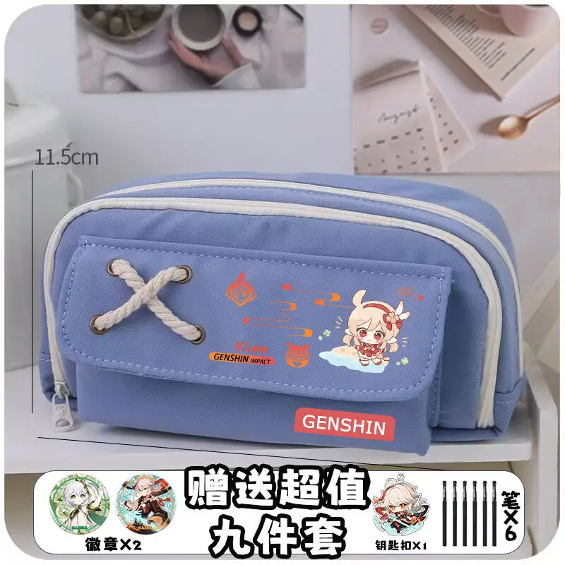 Genshin Impact Game Stationery Cartoon Canvas pencil bag Arataki Itto/Kaedehara Kazuha/Tartaglia/Raiden Shogun/Keqing kawaii bag