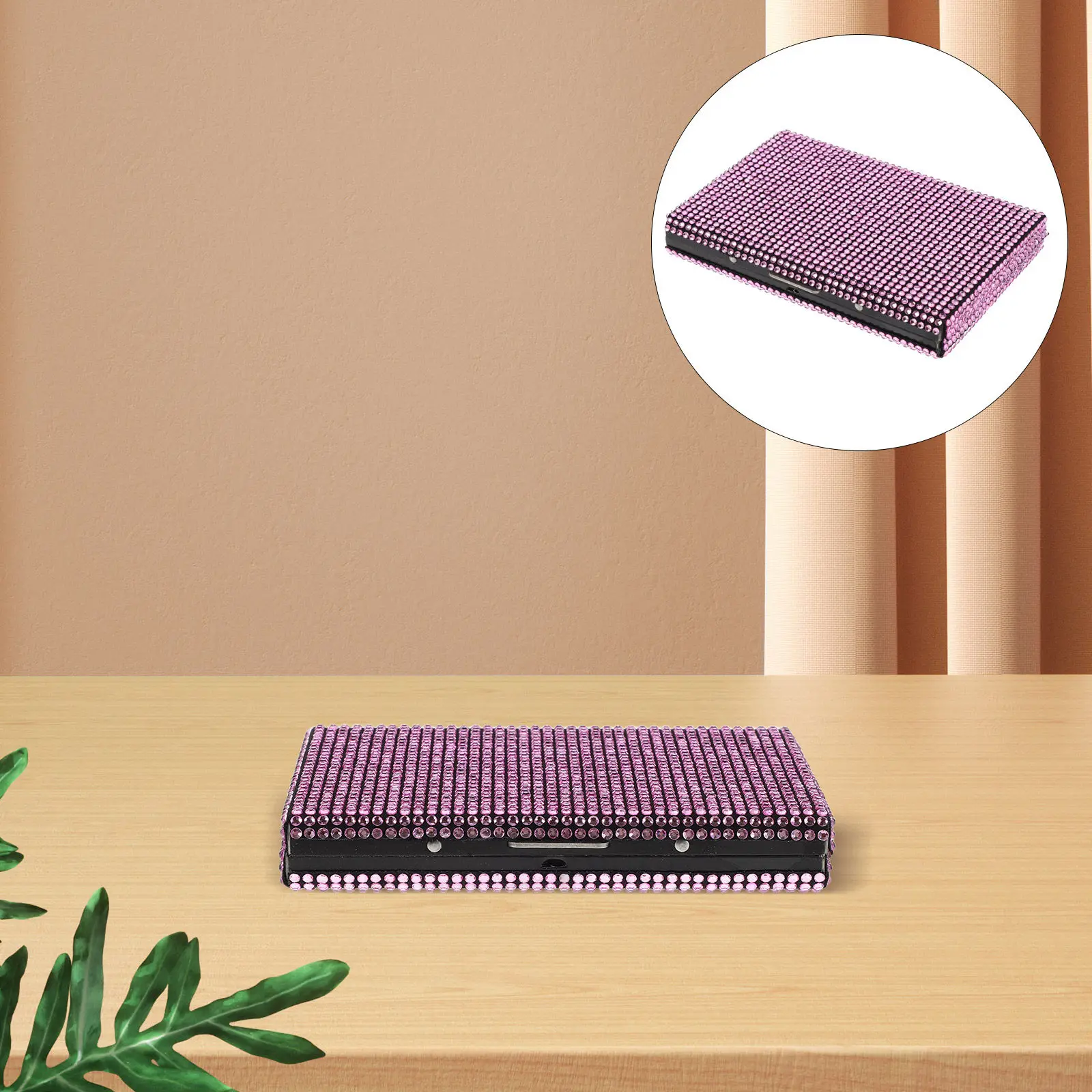 Bling Rhinestone Business Card Holder Metal Name Card Organizer Case 3.89x2.71x0.61 Box for Vehicle Office Travel