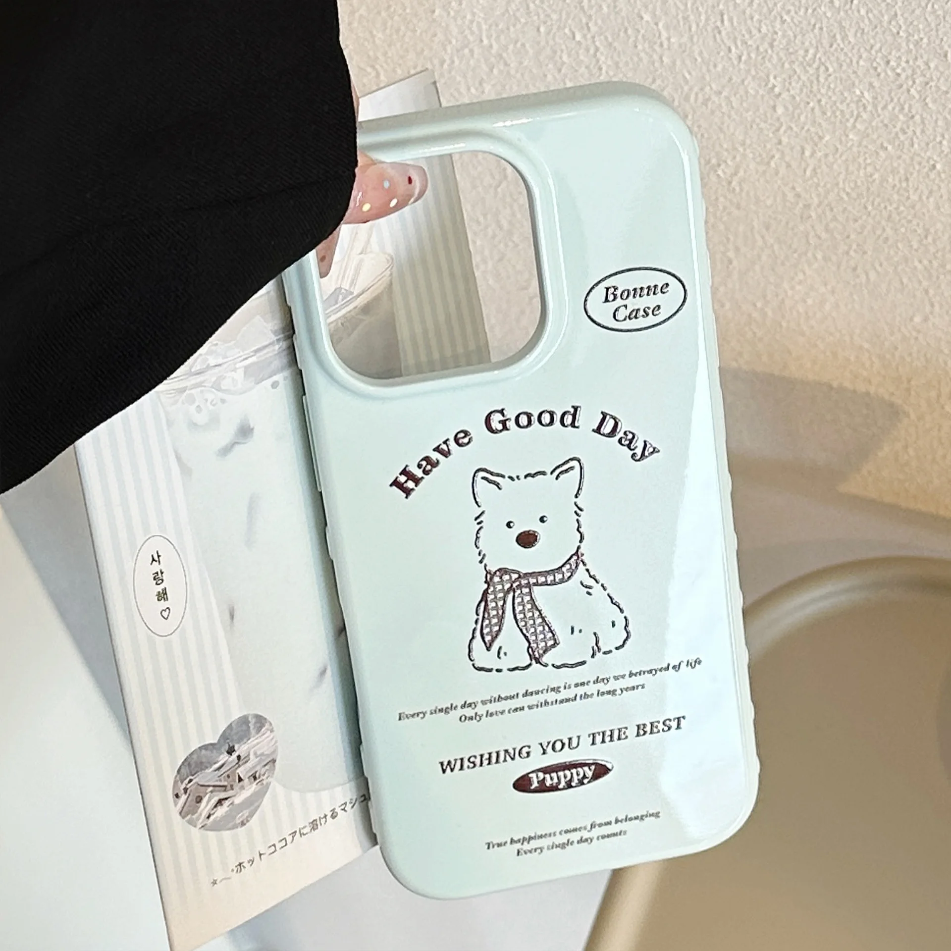 Luxury English Letters Cartoon Puppy Pattern Phone Case For iPhone 17 16 15 14 13 12 Pro Max Shockproof Protective Soft Cover - view 4