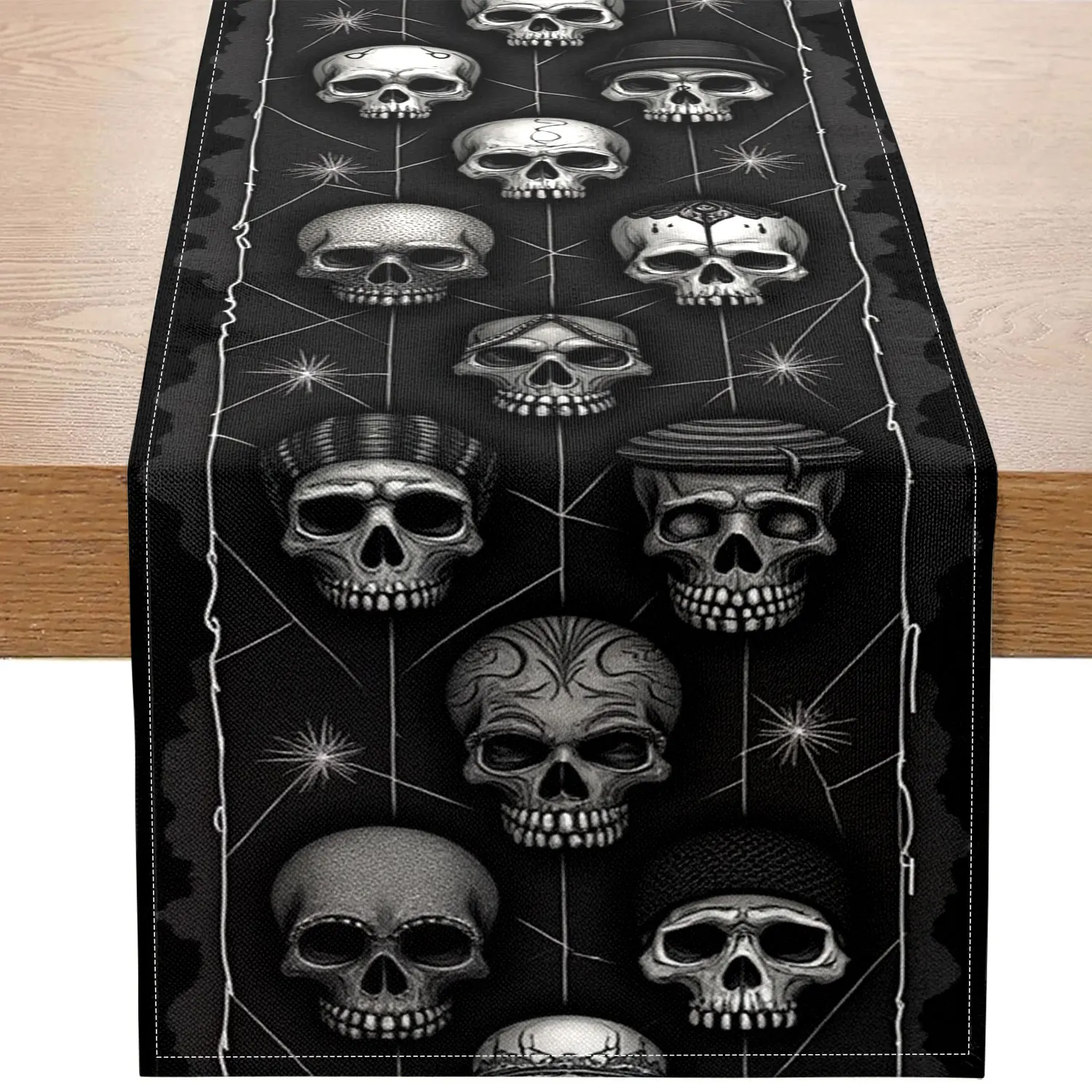 1 Piece Simple Halloween Table Runner, Black and White Ghost Pattern, Suitable for Holiday Table Decoration