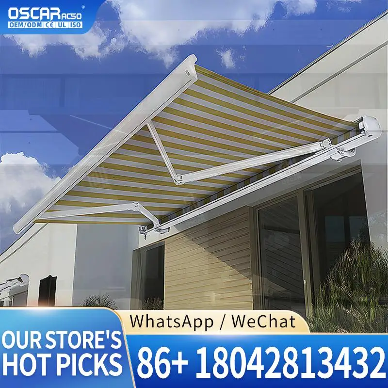 Full Cassette Retractable Remote Control Waterproof Shade European American Outdoor Garden Balcony Awning Retractable Awning