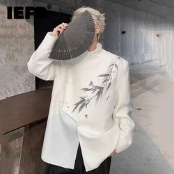 IEFB New Chinese Style Suit Coat Bamboo Leaf Printing Shoulder Pad Design Stand Collar Knot Button Casual Fashion Blazer 9C5869