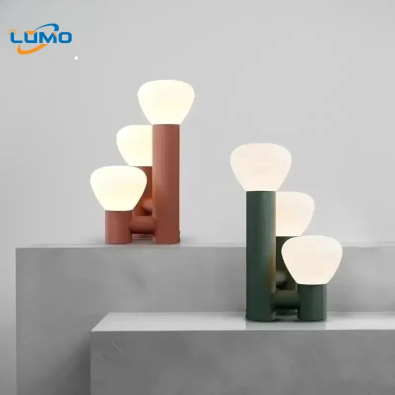 

Postmodern Wrought Iron Desk Lamps Glass Lampshade Nordic Designer Restaurant Bedroom Bedside Living Room Table Light Fixtures