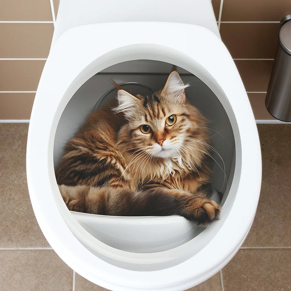 Funny Cat Toilet Sticker Bathroom Toilet Cover Sticker Wall Stickers Animal Wc Accessories For Home BathRoom Decoration